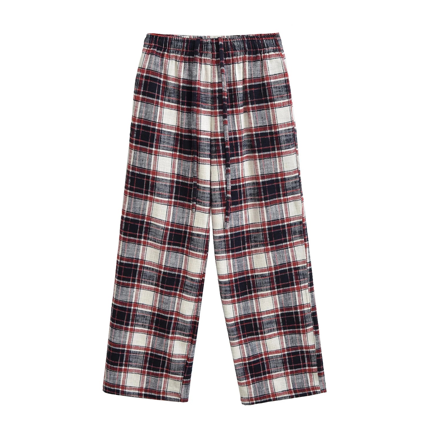 Low waisted red checkered brushed casual pants