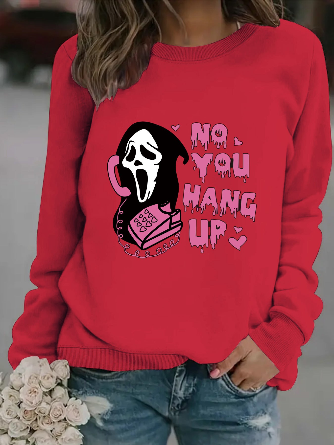 Long sleeved round neck Reaper phone print pullover sweatshirt sweatshirt sweatshirt