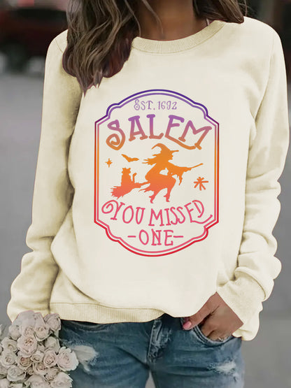 Long sleeved round neck SALEM witch print pullover sweatshirt