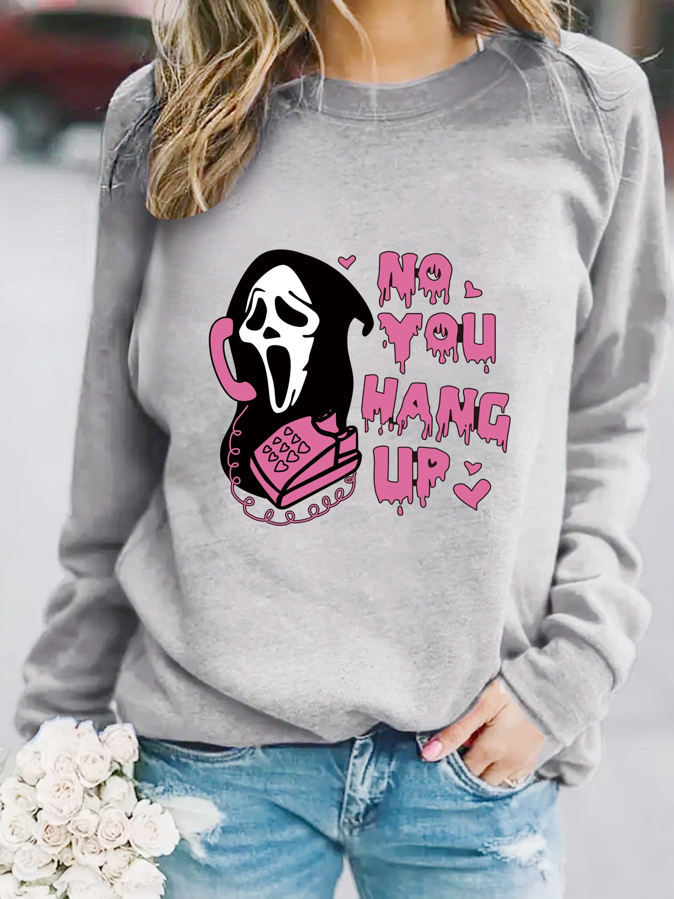 Long sleeved round neck Reaper phone print pullover sweatshirt sweatshirt sweatshirt