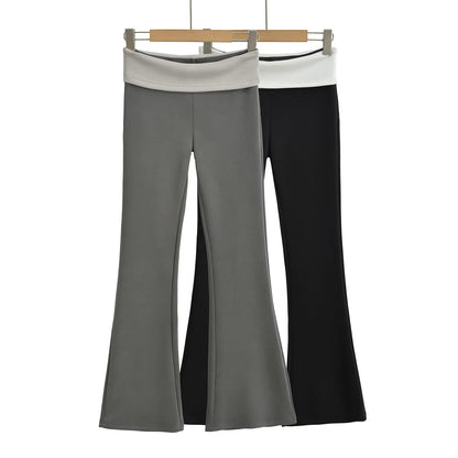 Contrasting color flanged low waisted slightly flared pants