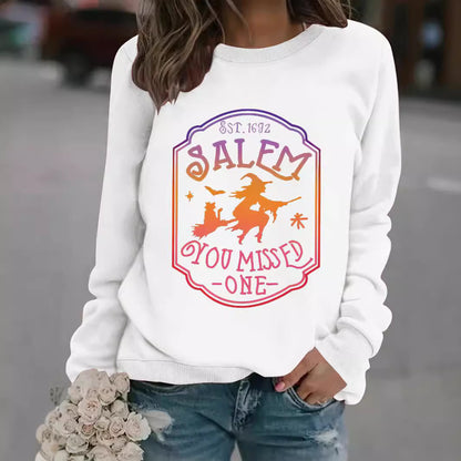 Long sleeved round neck SALEM witch print pullover sweatshirt