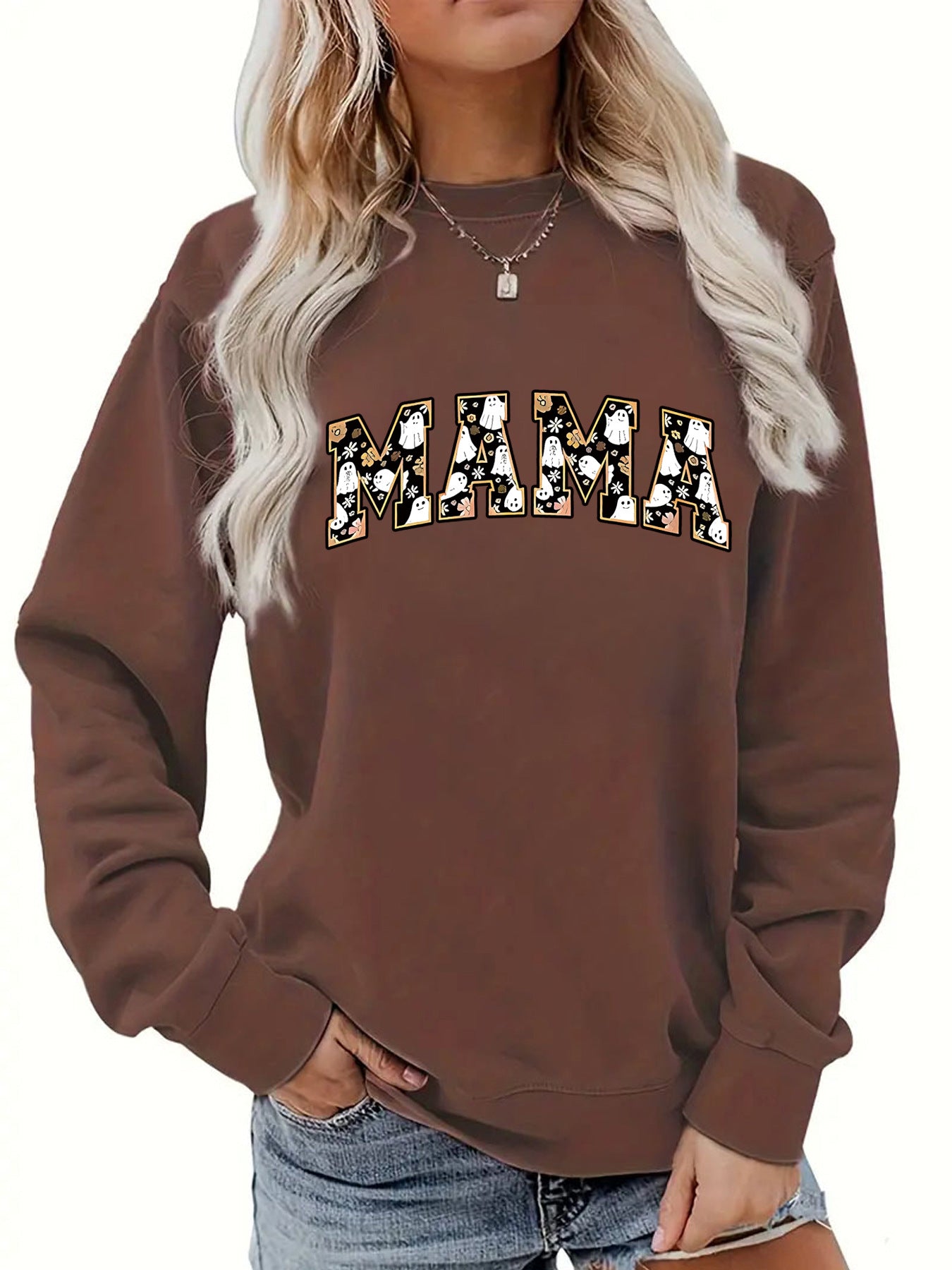 Back collar fleece hoodie round neck MAMA Halloween