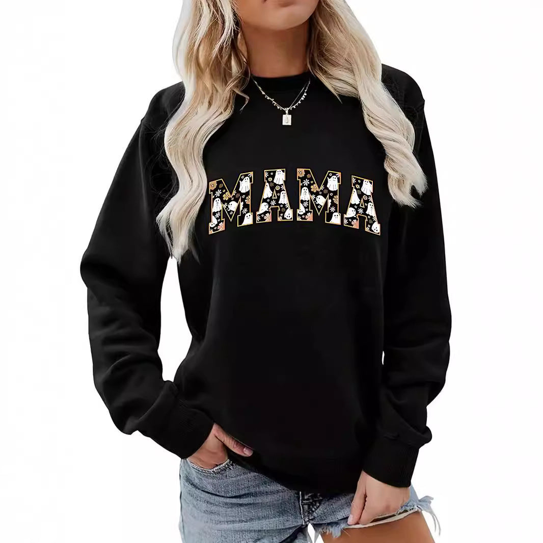 Back collar fleece hoodie round neck MAMA Halloween