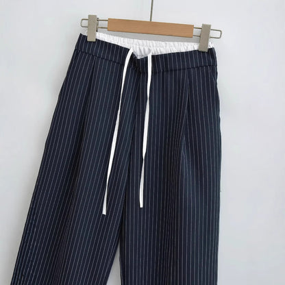 Striped lace double drawstring casual pants