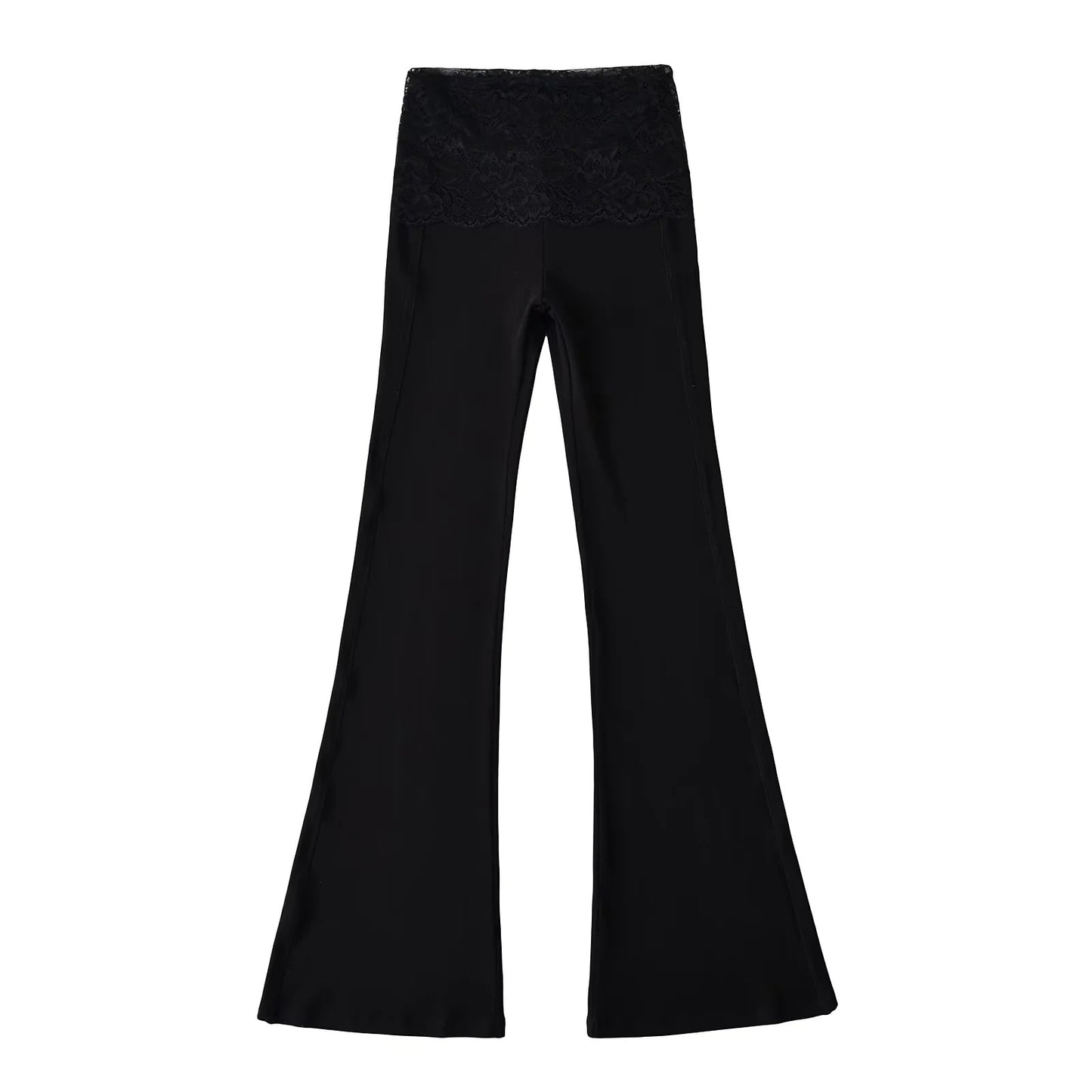 Flip over lace patchwork micro flared pants