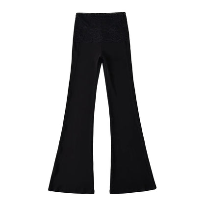 Flip over lace patchwork micro flared pants