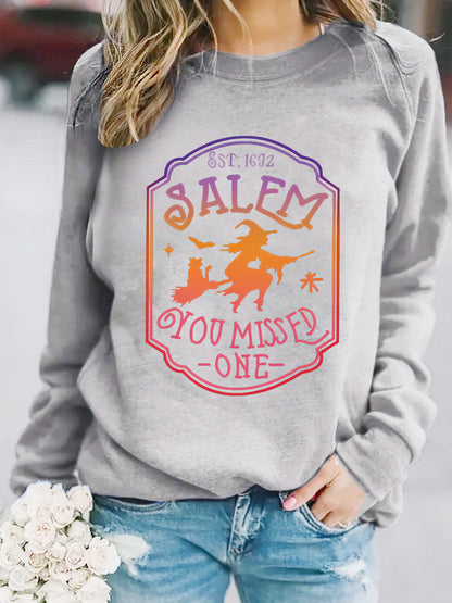 Long sleeved round neck SALEM witch print pullover sweatshirt