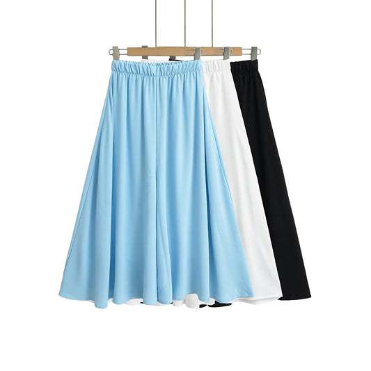 Loose elastic A-line wide leg pants, half body pants, skirt for women