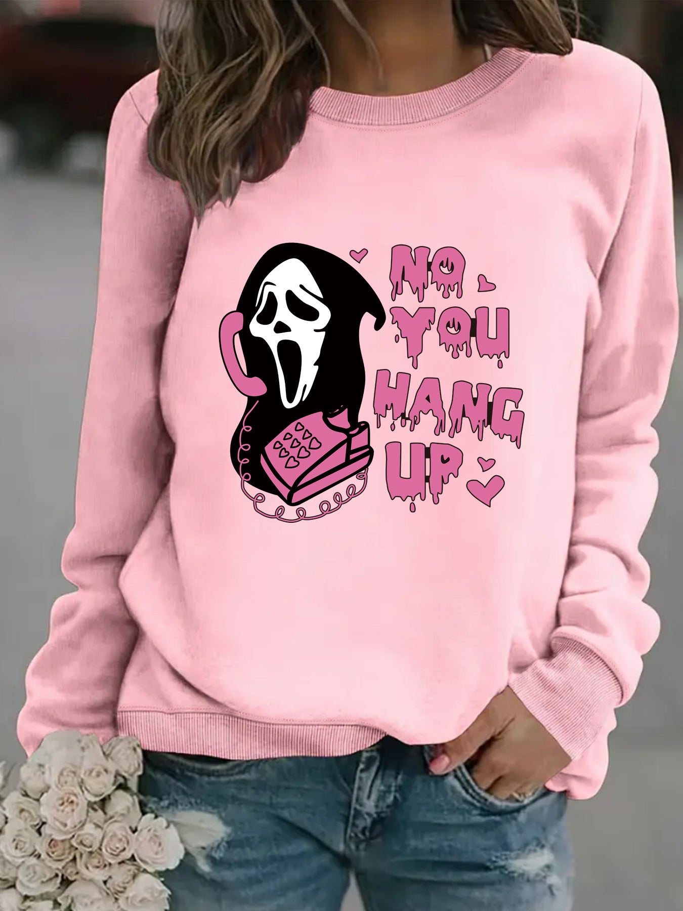 Long sleeved round neck Reaper phone print pullover sweatshirt sweatshirt sweatshirt