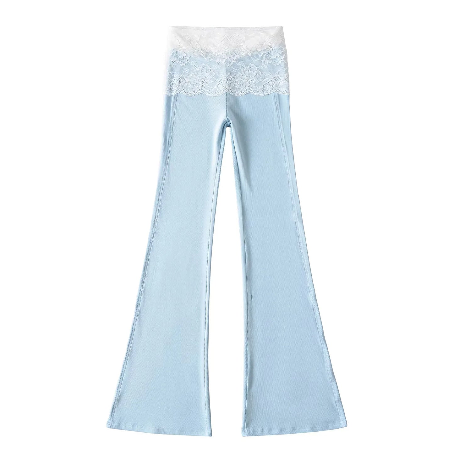 Flip over lace patchwork micro flared pants